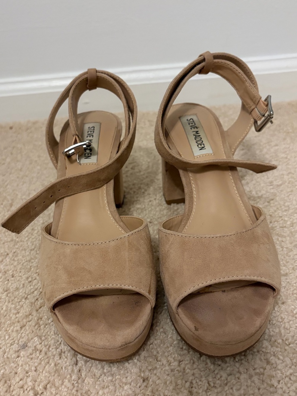 Steve Madden Beige Suede Platform Block Heels